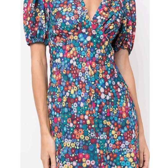Staud Milla Floral Mini Dress Short Puff Sleeve V Neck Size 0 - Picture 9 of 12